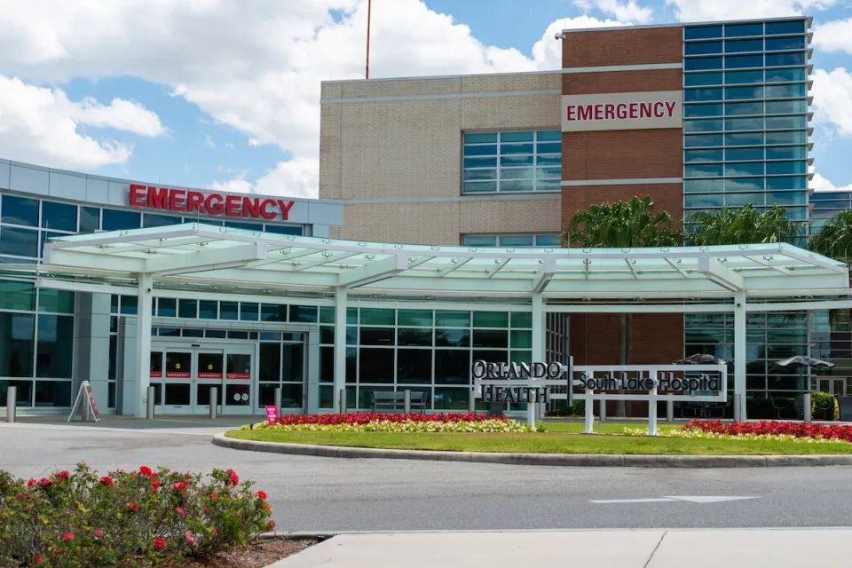 Front entrance of emergency room at hospital in Orlando, Florida.